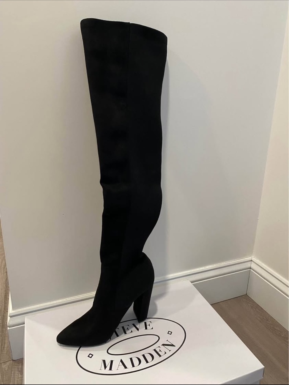Steve Madden Black Over-the-Knee Pointed Toe Stretch Boot